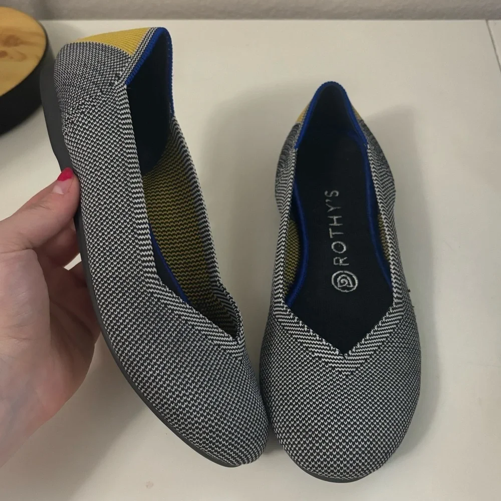 Rothy's | The Flat Shale Ribbon‎ Yellow Stripe Round Ballet Flats Shoes Sz 7.5